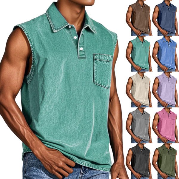 2025 European And American Explosive Sleeveless T-Shirt Amazon Young Men's Casual Trendy Open Placket Wish T-Shirt One Piece