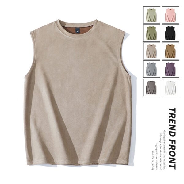 Summer New Trendy American Style Retro Suede Vest Men's Loose All-match Casual Multi-color Fashion T-shirt