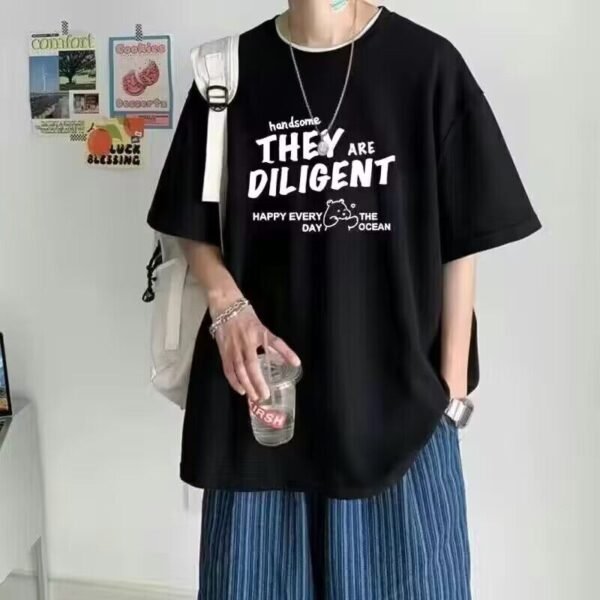 Summer New Hong Kong Style Short Sleeve T-shirt Men's All-matching Ins Student Print Loose Fashion Half Sleeve Couple's Shirt Fashion