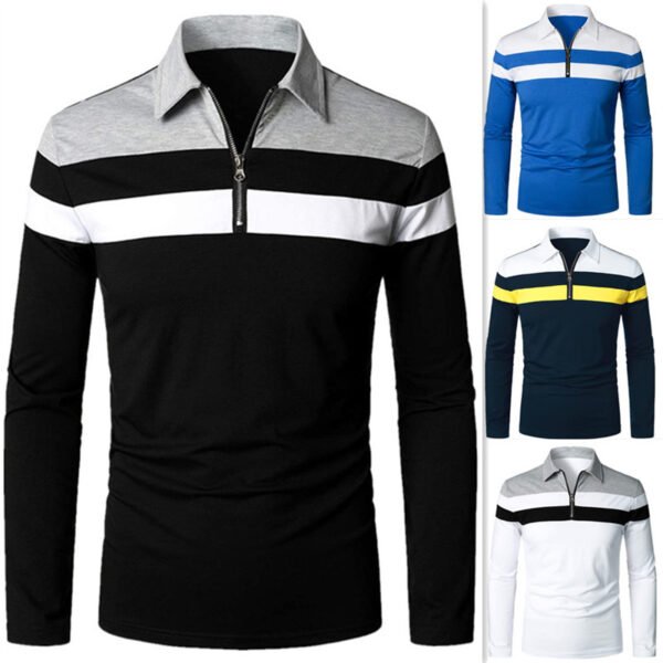 Men’s Slim Fit Long Sleeve Polo Shirt – Casual Contrast Stitch Design